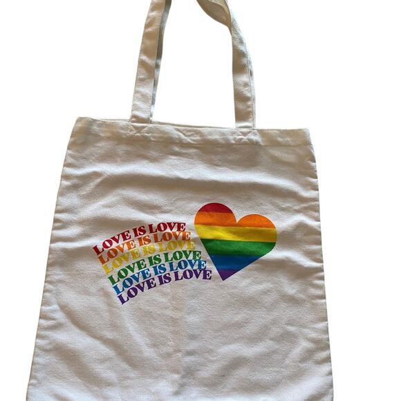 Love is Love Rainbow Tote Bag White 15” Pride Canvas - Picture 1 of 8